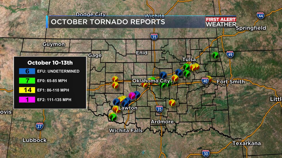 October Tornado Reports in Oklahoma