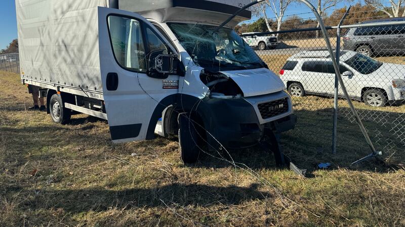 Fence post impales windshield of box truck during wreck on I-44 near Key Gate.