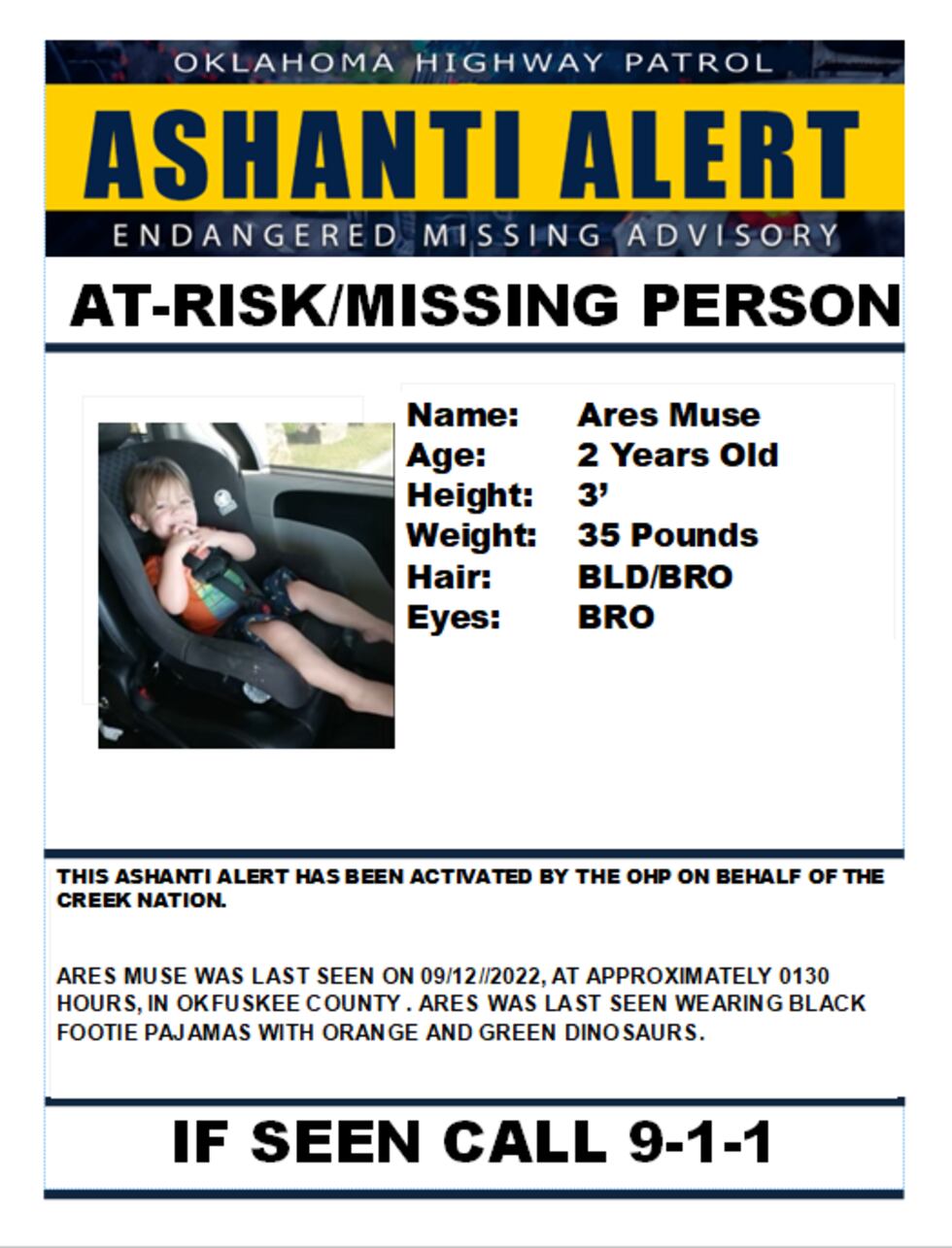 The Ashanti Alert was issued by OHP on Monday.