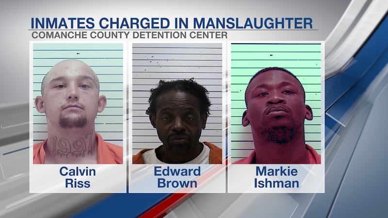 Three men have been charged in the death of an inmate at the Comanche County Detention Center.